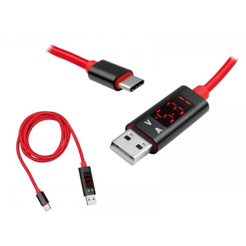 Laidas USB - USB C su voltmetru raudonas (red) 1m LTC 